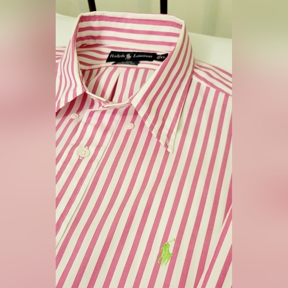 *Sold* Ralph Lauren Polo Men's Pink White Striped Dress Shirt Long Sleeve Sz: XL - Picture 9 of 12